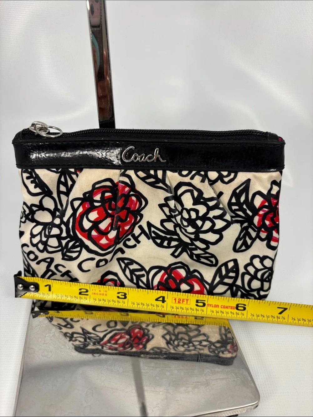 Coach Black & Red Floral Logo Small Cosmetic Pouch